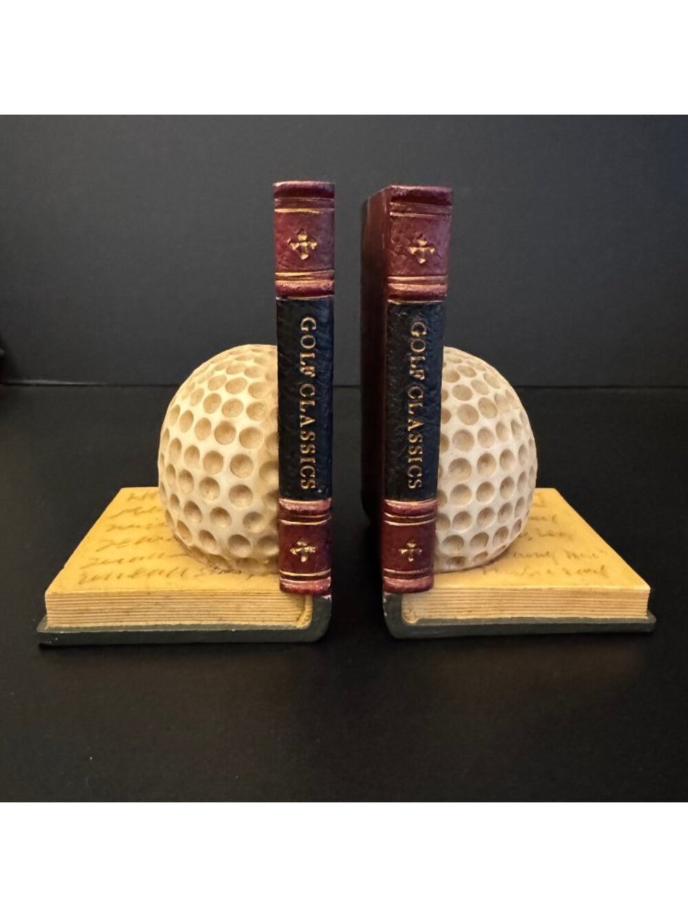 Vintage Golf Classics Bookends Featuring Golf Ball Design & Faux Book Base